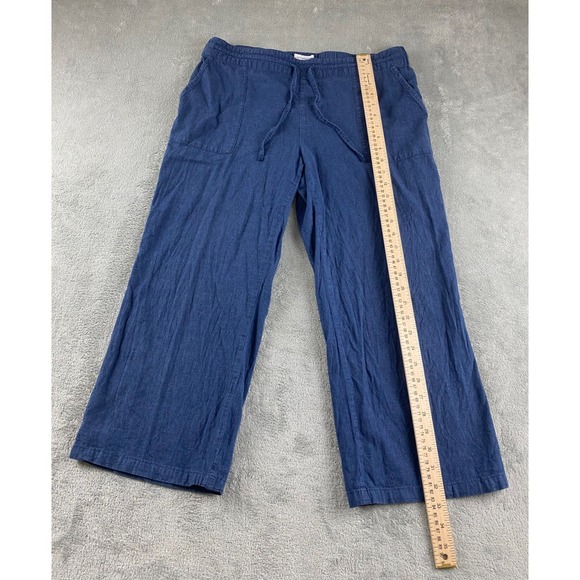 Liz Claiborne Womens Blue Linen Blend Wide Leg Crop Pants Sz M Drawstring Waist - Picture 6 of 11